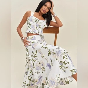 NEW Reformation Anatolia Linen Corset Two Piece Serenity White Floral US 2 UK 6 - Bild 1 von 16