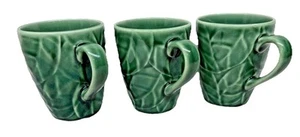3 Coffee Mugs JADE LEAVES by PIER 1- Raised Green Leaves Discont. Cabbage Leaf - Picture 1 of 12