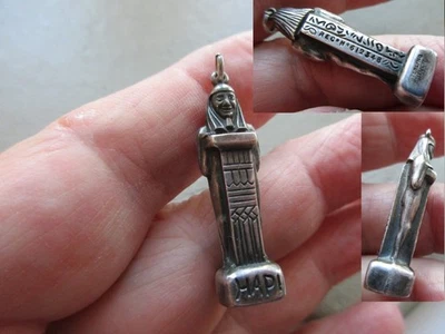 ANTIQUE VINTAGE ART DECO STERLING SILVER EGYPTIAN REVIVAL HAPI FOB CHARM PENDANT - Image 1 of 4
