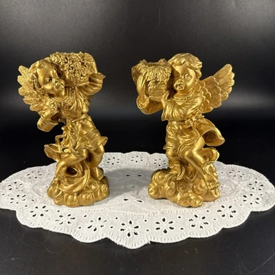 Set Of 2 Hollywood Regency Style Angel/Cherub Gold Candle Holders  Vintage - Image 1 of 4