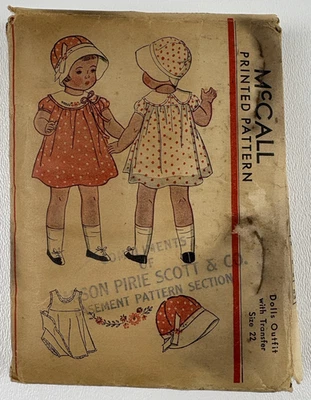 VTG 30s McCall Mini Sewing Pattern 22" Doll Dress, Hat, Petticoat, Underwear UC - Image 1 of 4