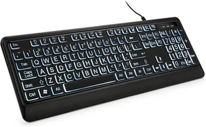 Large Print Backlit Keyboard, Quiet USB Wired Computer Keyboard, Full Size - Picture 1 of 7