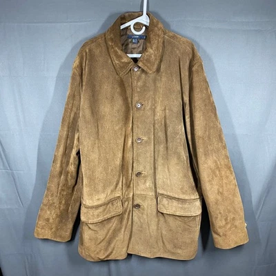 Chaqueta Abrigo J.Crew Para Hombres Marrón Gamuza Cuero Acolchado Forrado Botón Frontal XLT *Leer Foto 1 de 4