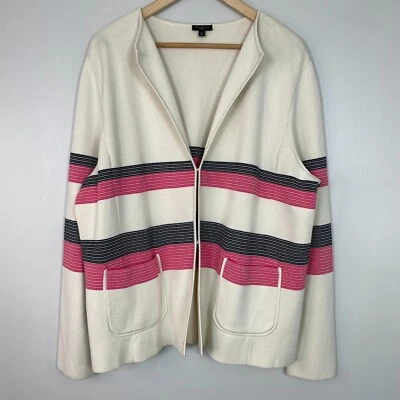 Talbots Cardigan 2X Ivory Pink Navy Blue Strip Long Sleeve Sweater Women's - Image 1 of 4
