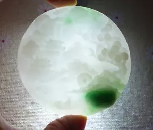 Cert'd Natur Typ A Eisgrün Jadeit Jade Szene Landschaft Rund Anhänger 4357 - Bild 1 von 8