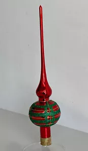 Wunderschöne Christbaumspitze Rot Glitzer Grün Muster 961/22 - Picture 1 of 4
