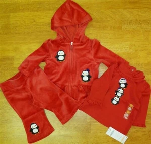 Hoodie Pant Set 3pc Red Gymboree Velour Penquin Winter Girl 3 6 month New - Picture 1 of 1