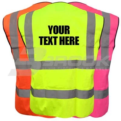 BROOK HI VIS CUSTOM PRINTED HIGH VISIBILITY VEST HI VIS VIZ PERSONALISED SAFETY WAISTCOAT