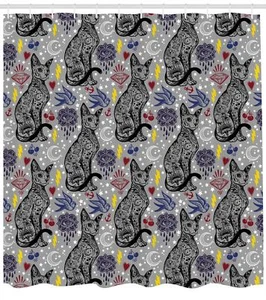 Egyptian Pattern Shower Curtain Fabric Decor Set with Hooks 4 Sizes - Picture 1 of 13