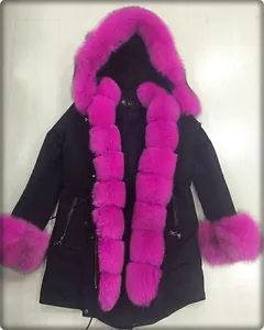 Parka Jacke Fashion Blogger XXL Kapuze Winter Echt FUCHS Fell Pelz Mantel - Bild 1 von 1