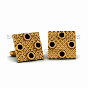 Gemelos de plata enchapados en oro de 14 k con piedras preciosas de ónix negro natural para hombre CF94 - Imagen 1 de 2