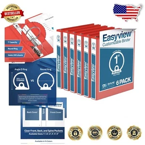 Easyview 1-Inch 3-Ring Binders Pack of 6 - Clear-View Red for School - Picture 1 of 9