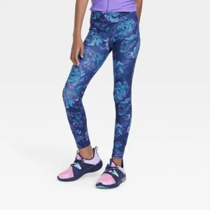 RRE) Girls' Fashion Leggings - All in Motion Sapphire Blue Floral XS 4/5 - Picture 1 of 1