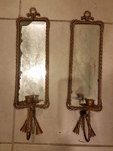 Messing abgeschrägter Spiegel Kerzenhalter Paar Deko 4,5x17,5" Vintage Antik  - Bild 1 von 11
