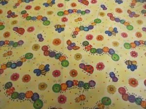 Cotton Fabric Michael Miller Giddy Bugs on Yellow C-285 1yd x 44 - Picture 1 of 6