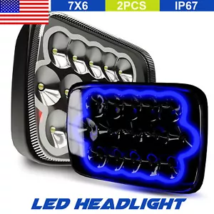 2PCS 5x7" 7x6" LED Headlight Hi-Lo Sealed Beam Blue DRL For Truck 4Runner - Picture 1 of 7