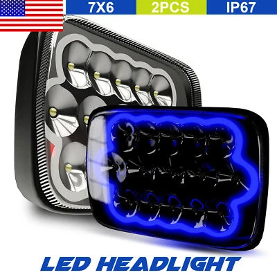 2PCS 5x7" 7x6" LED Headlight Hi-Lo Sealed Beam Blue DRL For Truck 4Runner - Image 1 of 4