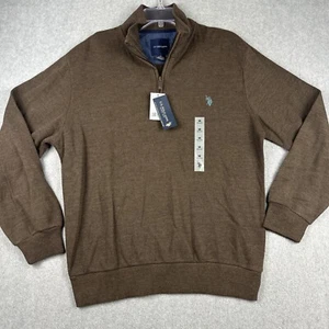 US Polo ASSN Pullover Mens M Brown 1/4 Zip Outdoors Preppy Stretch NWT $80 - Picture 1 of 5
