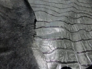 sheepskin shearling leather hide Black Super Silky Hair -Charcoal Crocodile back - Picture 1 of 7