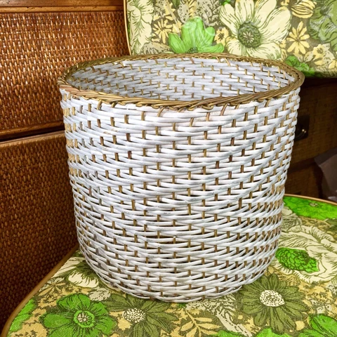 Vtg Woven Metal Planter Basket Brass & Aluminum Braided India Rare 8.75" Cover