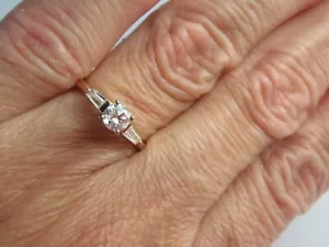 14K Solid Yellow Gold Round & Baguette Natural Diamond Engagement Ring Size 6.75 - Picture 1 of 15