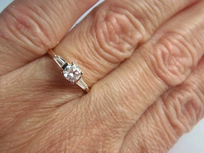 14K Solid Yellow Gold Round & Baguette Natural Diamond Engagement Ring Size 6.75 - Image 1 of 4