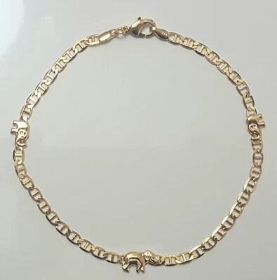 Elephant Ankle Bracelet Flat Mariner Link 10 inch Gold Filled Anklet # 92 - Image 1 of 2