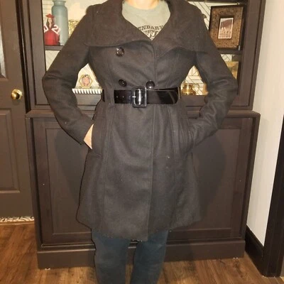 Womens Paris Blues Black Vintage Trench Coat With Belt Pockets - Изображение 1 из 4