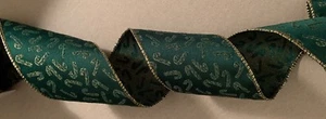 Französisches Drahtkantenband grün Weihnachten Zuckerstangen Jacquard aus Indien - Bild 1 von 3