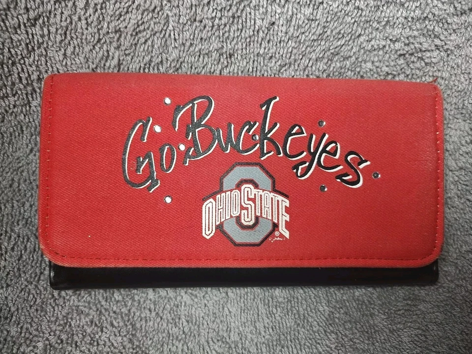 Cartera triple de fútbol americano universitario Ohio State Go Buckeyes negra imitación cuero 7,5"  Foto 1 de 4