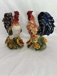2 statuine vintage in ceramica gallo dipinte a mano alte 10 pollici decorazione casale - Foto 1 di 10