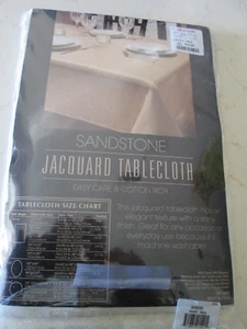 New Sandstone Jacquard IVORY Holiday Tablecloth 60 x 84 Oblong New Sealed - Picture 1 of 4