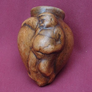 Vintage Ukrainian Vase Pot with Man figurine Traditional Ceramic Clay Pitcher - Picture 1 of 6