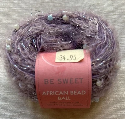 Be Sweet African Bead Ball Baby Mohair con cuentas de vidrio atadas a mano, malva, 1 bola Foto 1 de 3