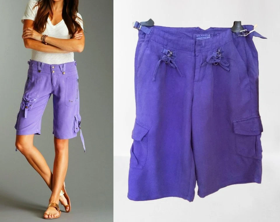 DA-NANG RARO CARGO PANTALONES CORTOS LAVABLES 100% SEDA PÚRPURA XS Foto 1 de 4