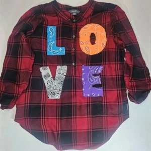 Camisa de franela Eddie Bauer para mujer mediana roja a cuadros parche cachemir bordado amor - Imagen 1 de 5