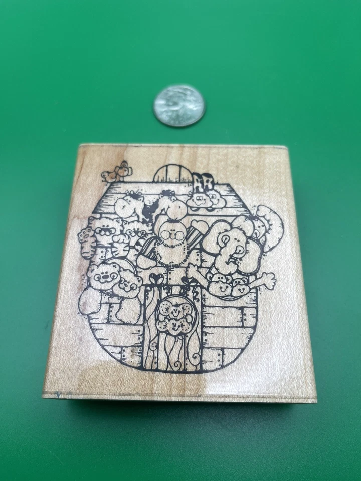 Sello de goma vintage DOTS "LITTLE NOAH" Biblia Arca de Noé animales montaje en madera Foto 1 de 4