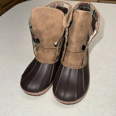 Botas Marley Lilly Duck Niños Niñas Talla 11 Marrón con Forro a Cuadros Con Cordones Foto 1 de 4