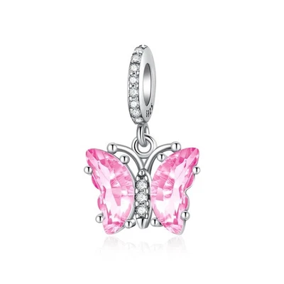 蝴蝶吊坠粉色玻璃生日时尚爱情心形吊坠 925 — 第 1/4 张图片