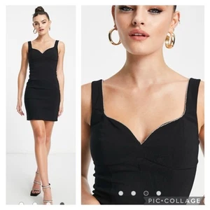 Topshop klassisches schwarzes Kleid Bengalin Herzausschnitt Strassbesatz Gr. 10 - Bild 1 von 16