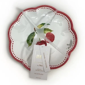 House & Garden Scalloped Cherry 100% Melamine Salad Plates 9" Shabby Chic 4 Pc - Picture 1 of 5