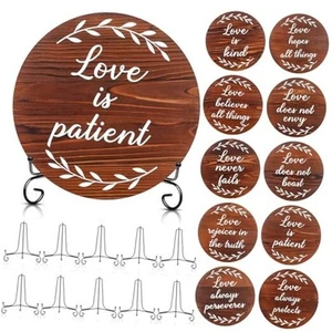 10 Sets Wedding Aisle Signs with Holders 1 Corinthians 13 Round Wooden Wedding - Picture 1 of 8
