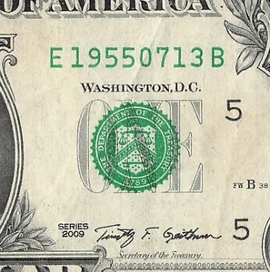 JULY 13 1955 Birthday Fancy Serial Number Date Note One Dollar Bill 07 13 1955 - Picture 1 of 11