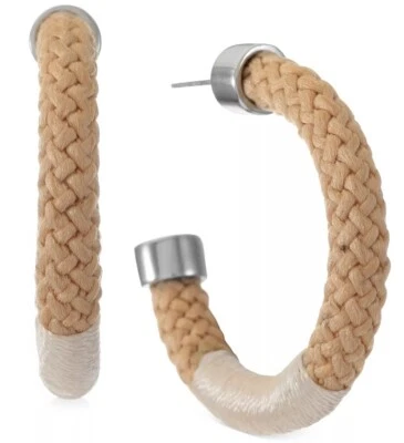 Alfani Silver-Tone Medium Braided Rope C-Hoop Earrings 1.5 Inches: Silver-Tone - Image 1 of 2