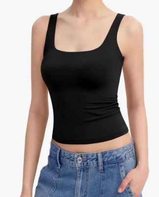 Camiseta sin mangas para mujer cuello cuadrado sin mangas doble forrada básica colección nítida Foto 1 de 4