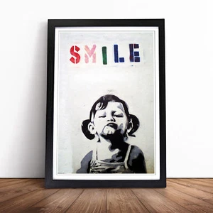 Banksy Smile Graffiti Wall Art Print Framed Canvas Picture Poster Decor - Picture 1 of 7