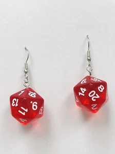 Red D20 (20mm) Dice Earrings - Hand Made Earrings - D&D Jewelry - Picture 1 of 1