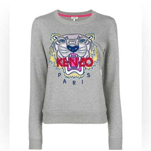 Felpa Kenzo Paris Tiger grigia girocollo taglia S iconico logo ricamato