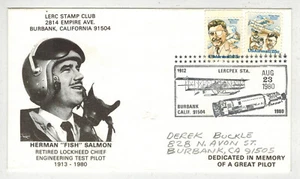 1980 AIRMAIL HONORING LOCKHEED CHIEF TEST PILOT HERMAN "FISH" SALMON BURBANK CA - Picture 1 of 1