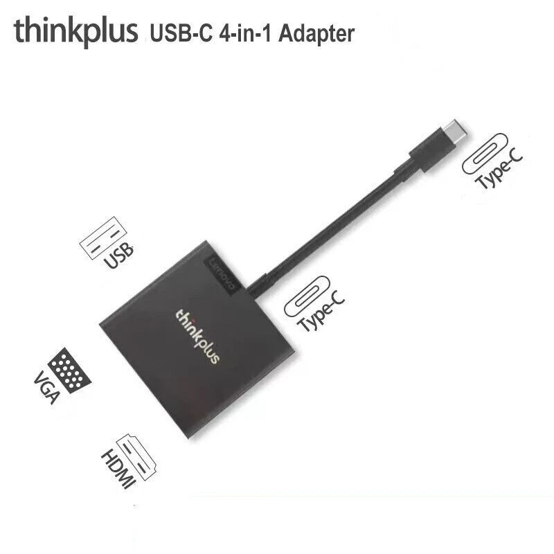 Lenovo Thinkplus 4-in-1 USB-C to USB A/C, HDMI 4K, VGA 1080P Hub Adapter - Image 1 of 4